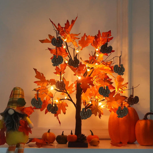 24IN 24LT Lighted Fall Maple Leaves Tree Fall Decor, 2FT Brown Battery Powered Timer Autumn Trees Decorations