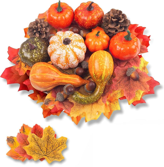 50 PCS Thanksgiving Artificial Pumpkins and Gourds Set Fall Decorations for Home