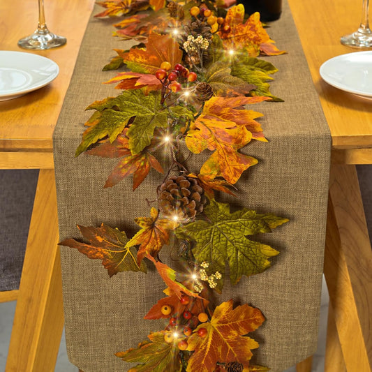 6 Ft Fall Decor Garland with Pine Cones Berries, Harvest Decor Garland with 30 Warm Lights for Fall