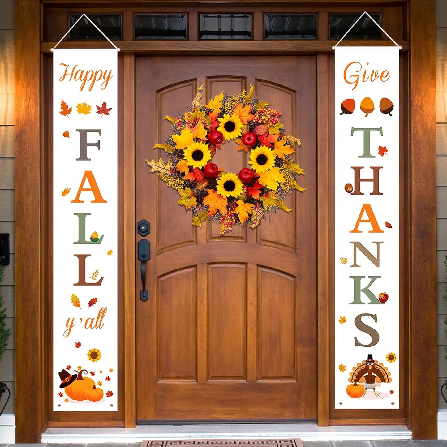 Happy Fall & Give Thanks Porch Banners for Fall Thanksgiving Decorations Indoor and Outdoor