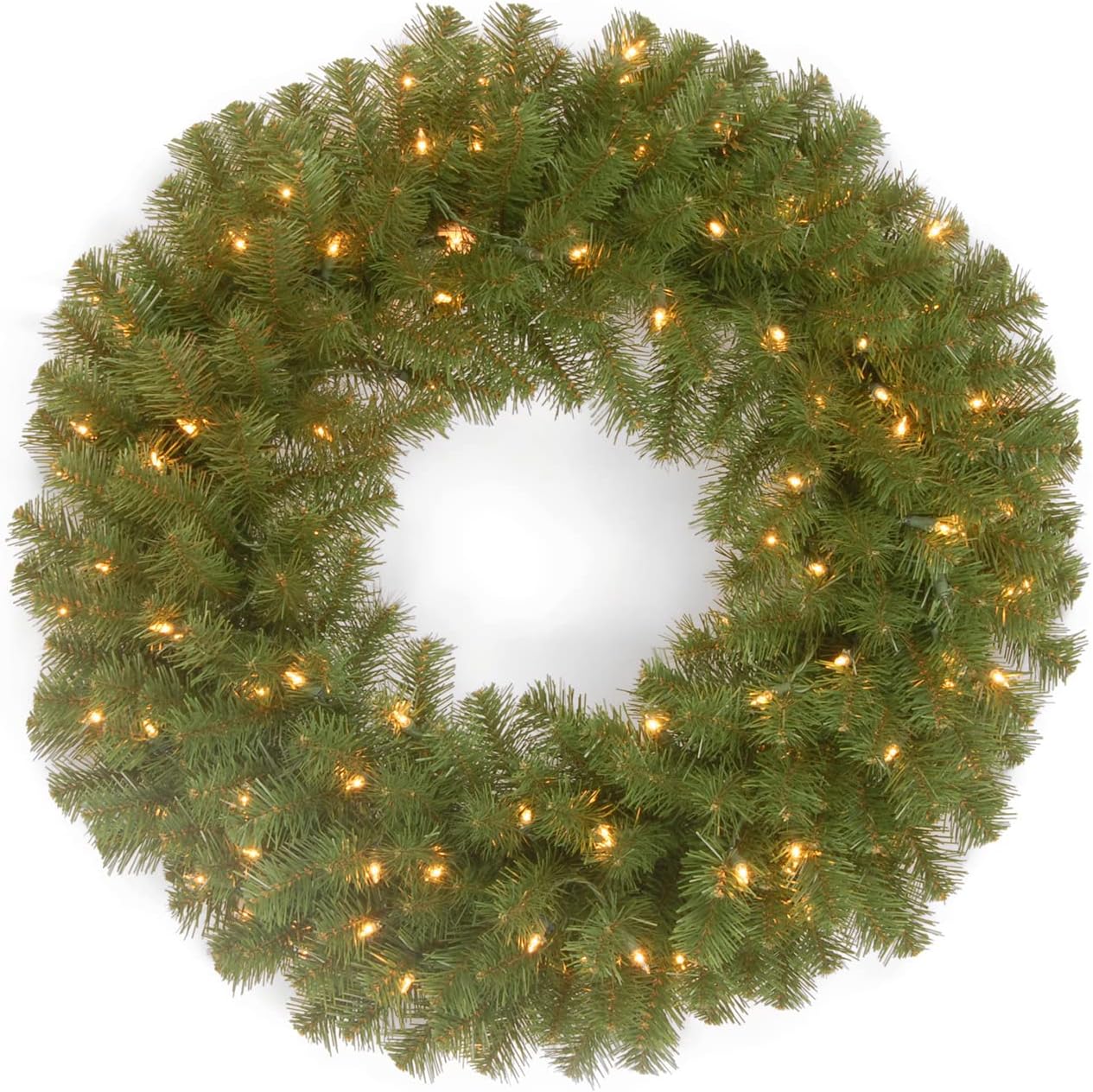 Pre-Lit Artificial Christmas Wreath, Green, North Valley Spruce, White Lights, Christmas Collection, 24 Inches