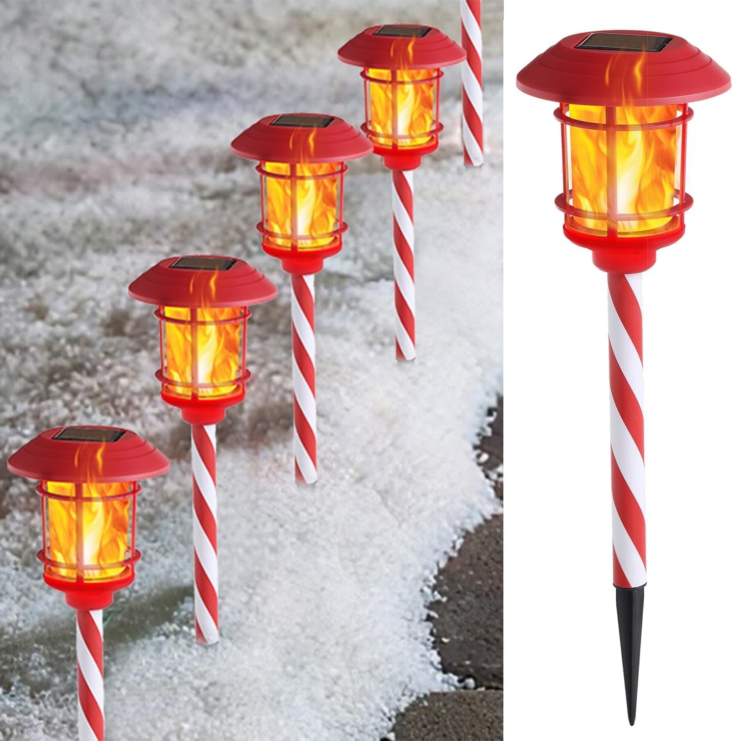 6 Pack Christmas Solar Torch Lights Outdoor, Flickering Flame Torch Candy Cane Marker, Solar Powered Xmas Decorative Lights