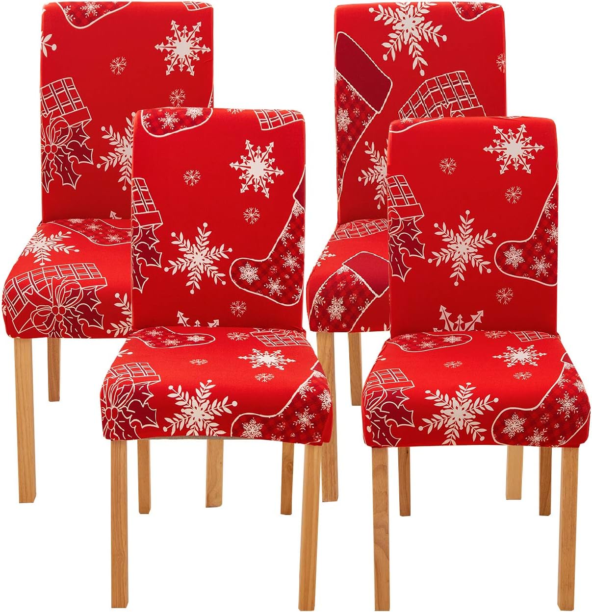 4PCS Stretch Removable Washable Dining Room Chair Protector Slipcovers Christmas Decoration/Home Decor Dining Room Seat Cover