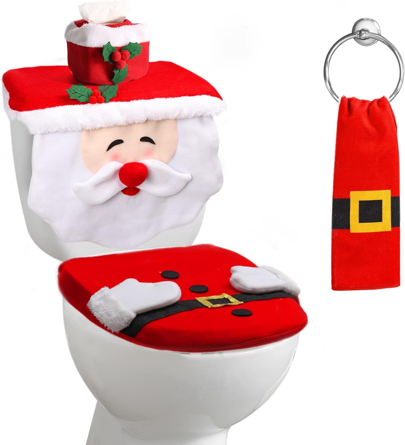 4Pcs Xmas Santa Toilet Seat Cover and Towel,Christmas Decorations Clearance