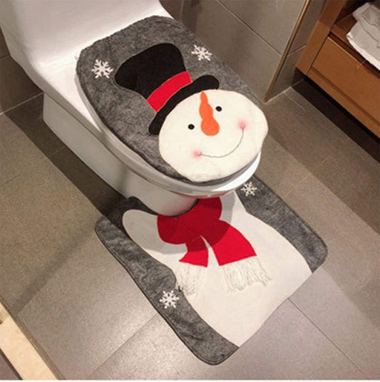 Christmas Snowman Toilet Seat Cover and Rug Set Red Christmas Decorations Bathroom (Snowman Style 2)