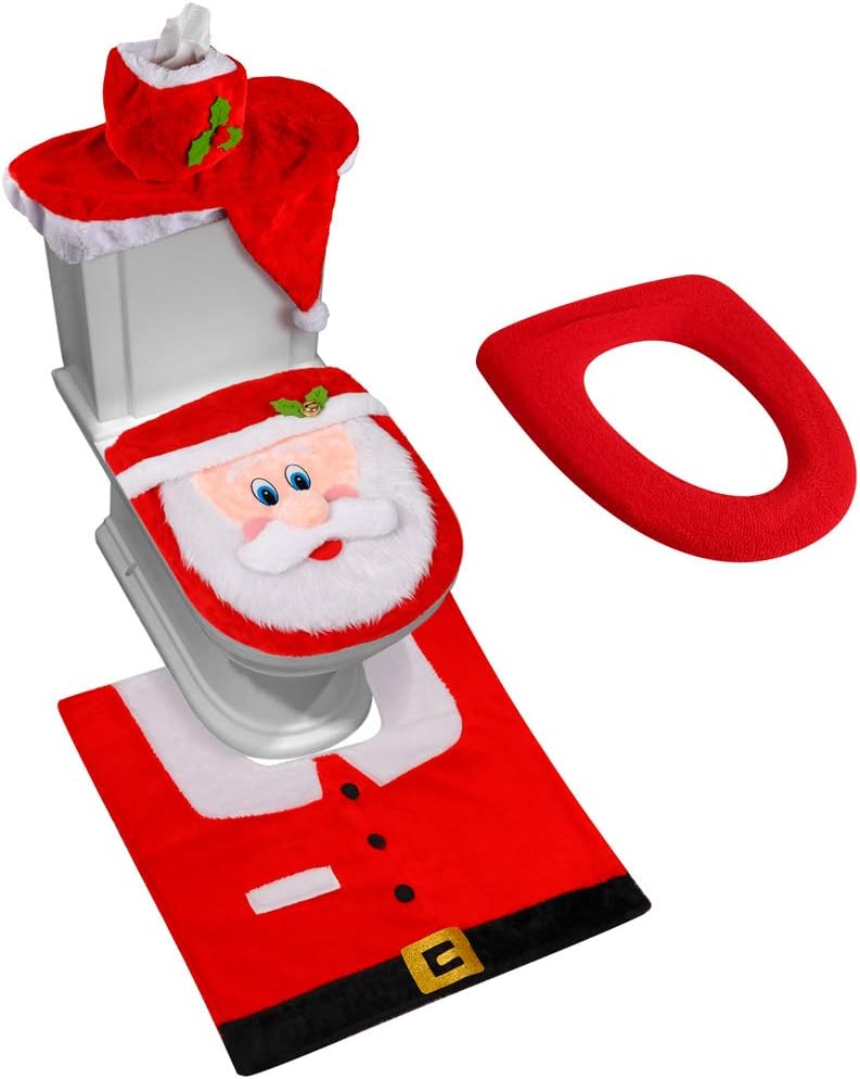 3D Nose Santa Toilet Seat Cover and Rug Set Funny Christmas Decorations Bathroom Set of 5