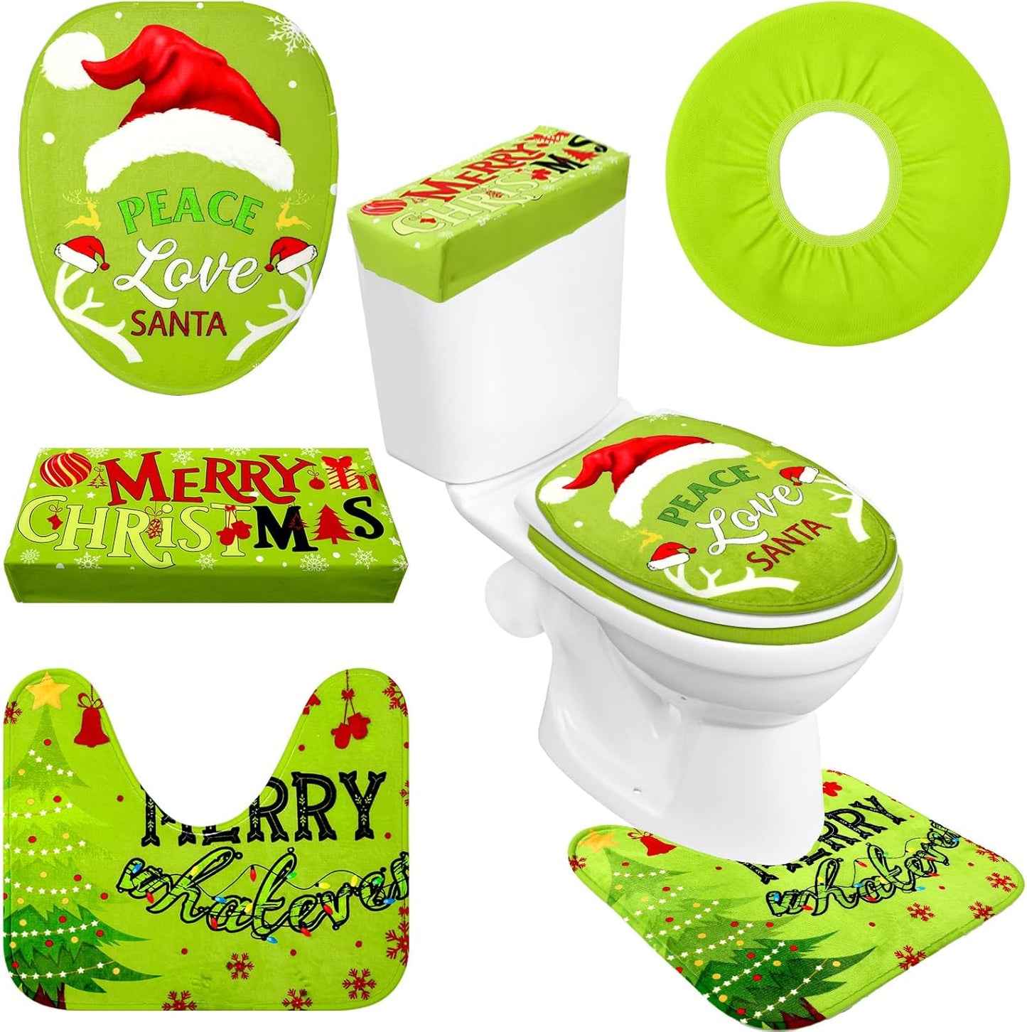 4 Pcs Green Toilet Seat Cover Set Whimsical Christmas Btthroom Decoration