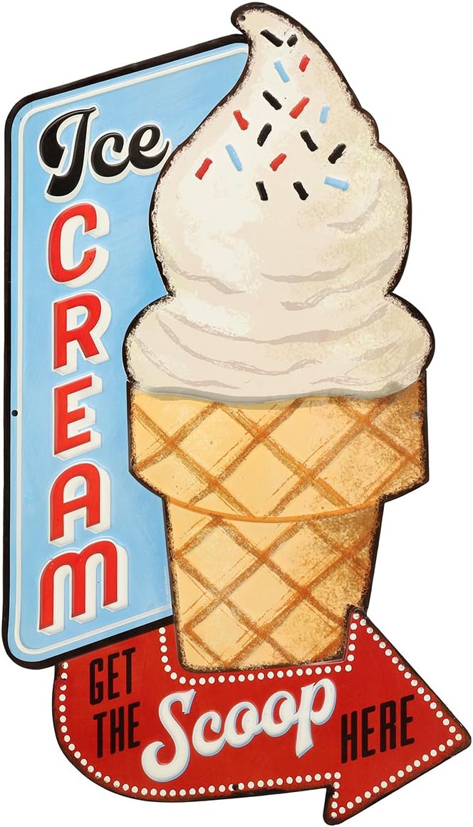 Ice Cream Get the Scoop Here Embossed Metal Sign - Vintage Diner Ice Cream Sign