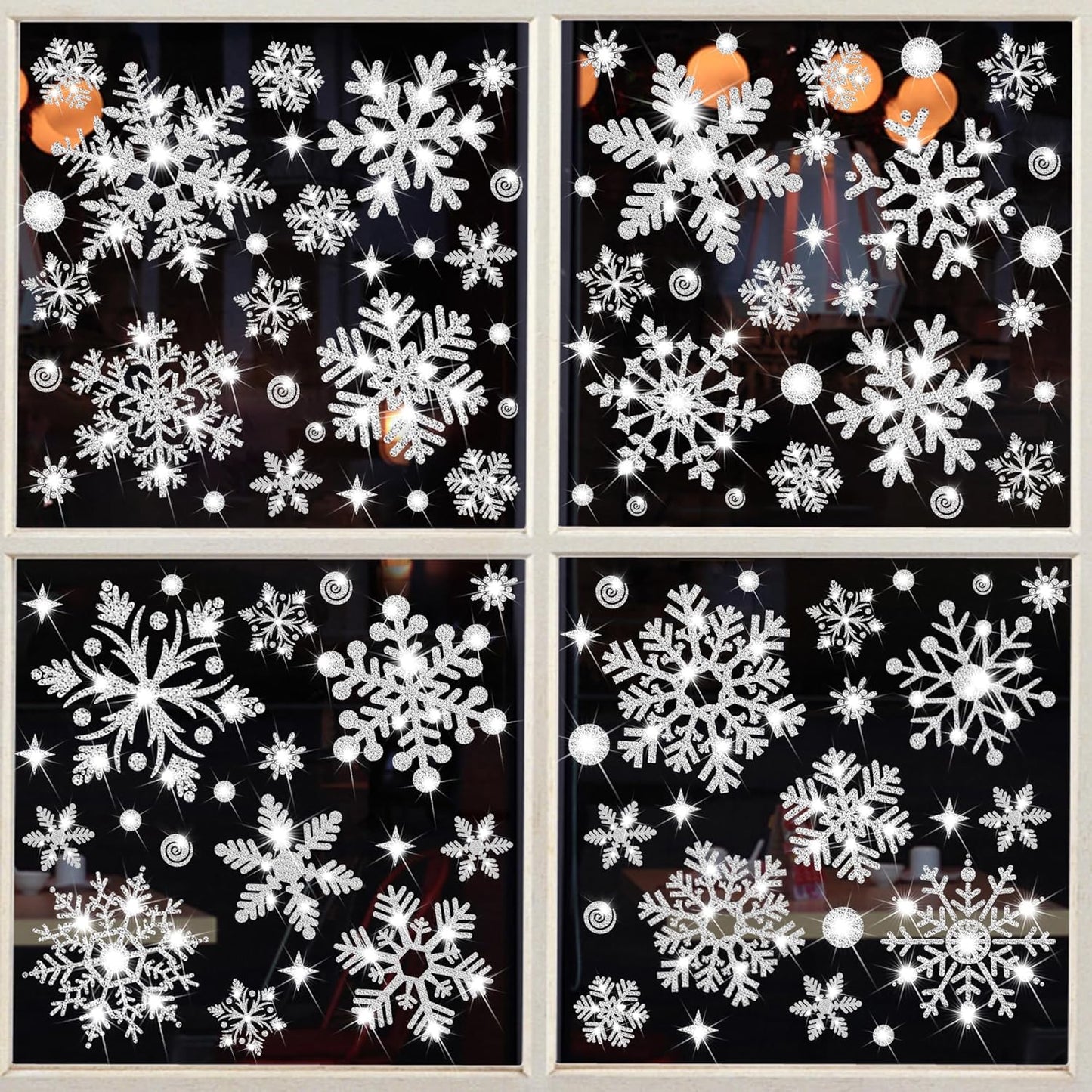 147PCS Silver Sparkling Christmas Window Clings Winter Wonderland Decorations for Home Christmas Party (Glitter Snowflake)