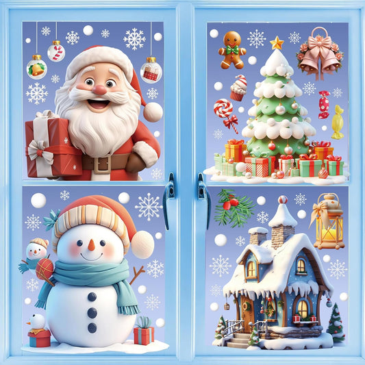 3D Vision Christmas Window Stickers for Glass, Funny Christmas Window Decorations, White