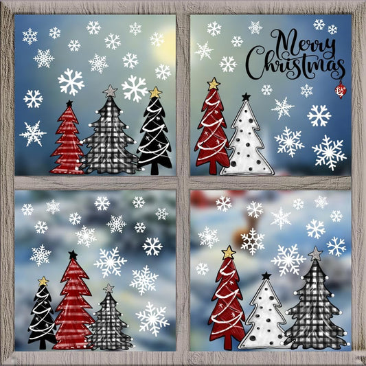 87 PCS Christmas Window Clings Xmas Trees Snowflakes Static Removable Party Supplies