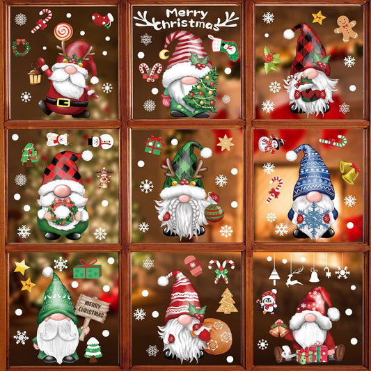 Christmas Window Clings 11 Sheets, Christmas Gnome Snowflake Window Decals Stickers