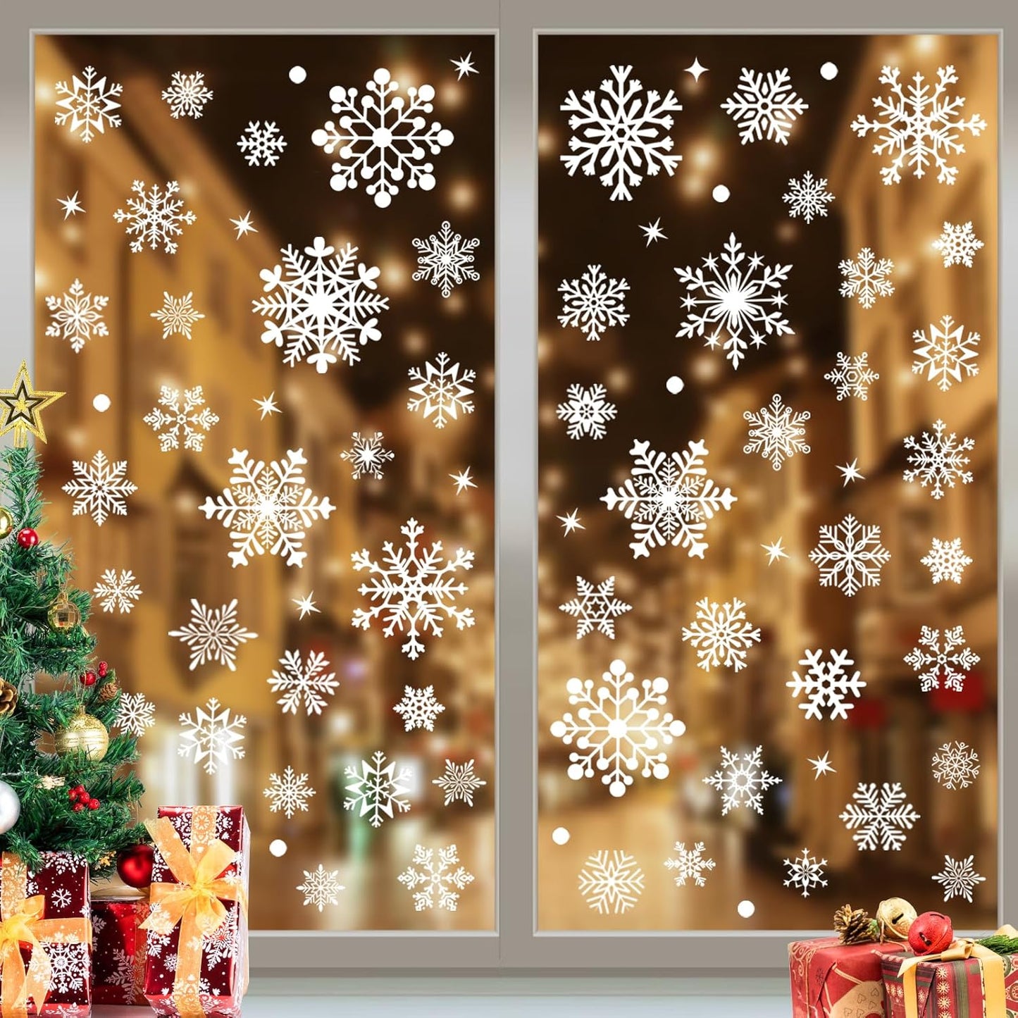 510 Pcs 10 Sheet Double-Sided Christmas Window Clings, Christmas Snowflake