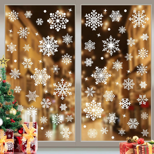 510 Pcs 10 Sheet Double-Sided Christmas Window Clings, Christmas Snowflake