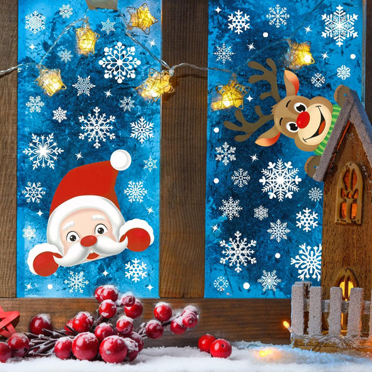 465 PCS 10 Sheet Double-Sided Christmas Window Clings, Christmas Snowflake Window Clings