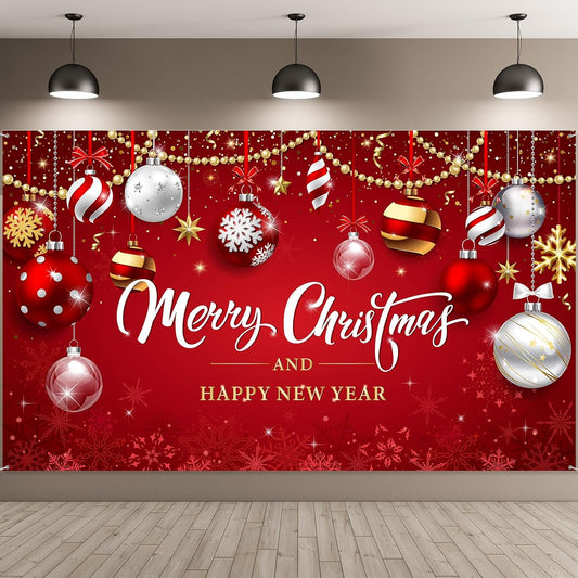 Merry Christmas Party Decoration Christmas Photo Banner Signs Xmas Party Decoration Supplies (Ball)