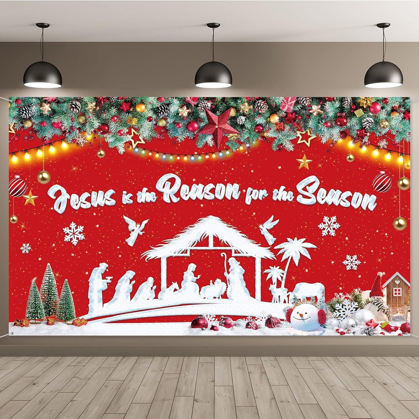 Christmas Nativity Decoration Christmas Backdrop Banner Jesus is The Reason for The Season Party Photography Background, 72.8 x 43.3 Inch