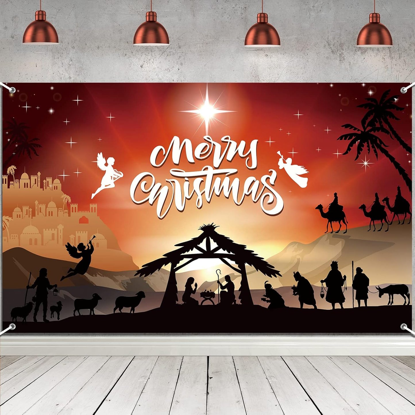 Merry Christmas Nativity Scene Backdrop Holy Night Photo Booth Background Religious Xmas Photography for Holiday, 43x73inch