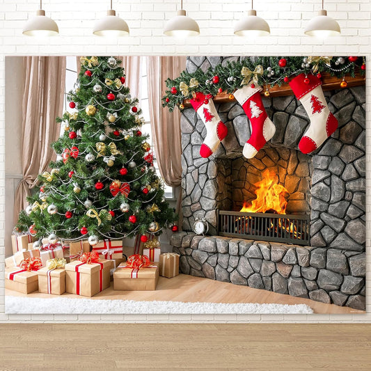 7x5ft Christmas Backdrop Christmas Fireplace Backdrop Christmas Photography Backdrop Photoshoot Decor