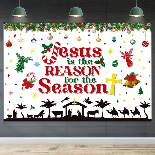 Christmas Nativity Backdrop Jesus is The Reason for The Season Banner Christmas Religious Backdrop Xmas Photography Background