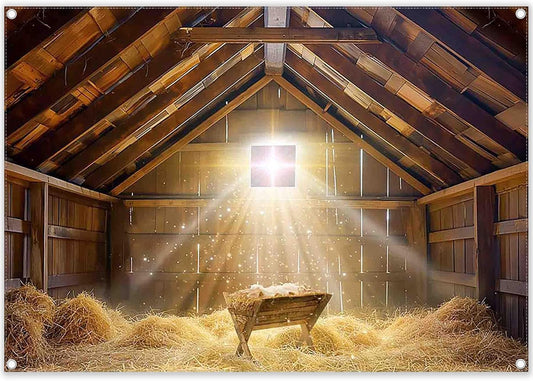 7x5ft Fabric Christmas Manger Scene Backdrop Birth of Jesus Nativity Holy Family Photography Background Barn