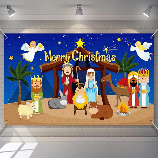 Christmas Nativity Scene Backdrop Christian Religious Background Xmas Photography Booth Prop