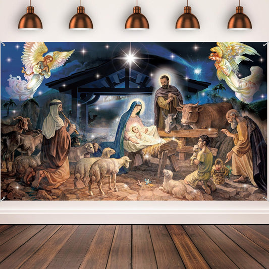 Christmas Decoration Christmas Religious Backdrop Holy Nativity Photography Background Christmas, 73 x 43 In