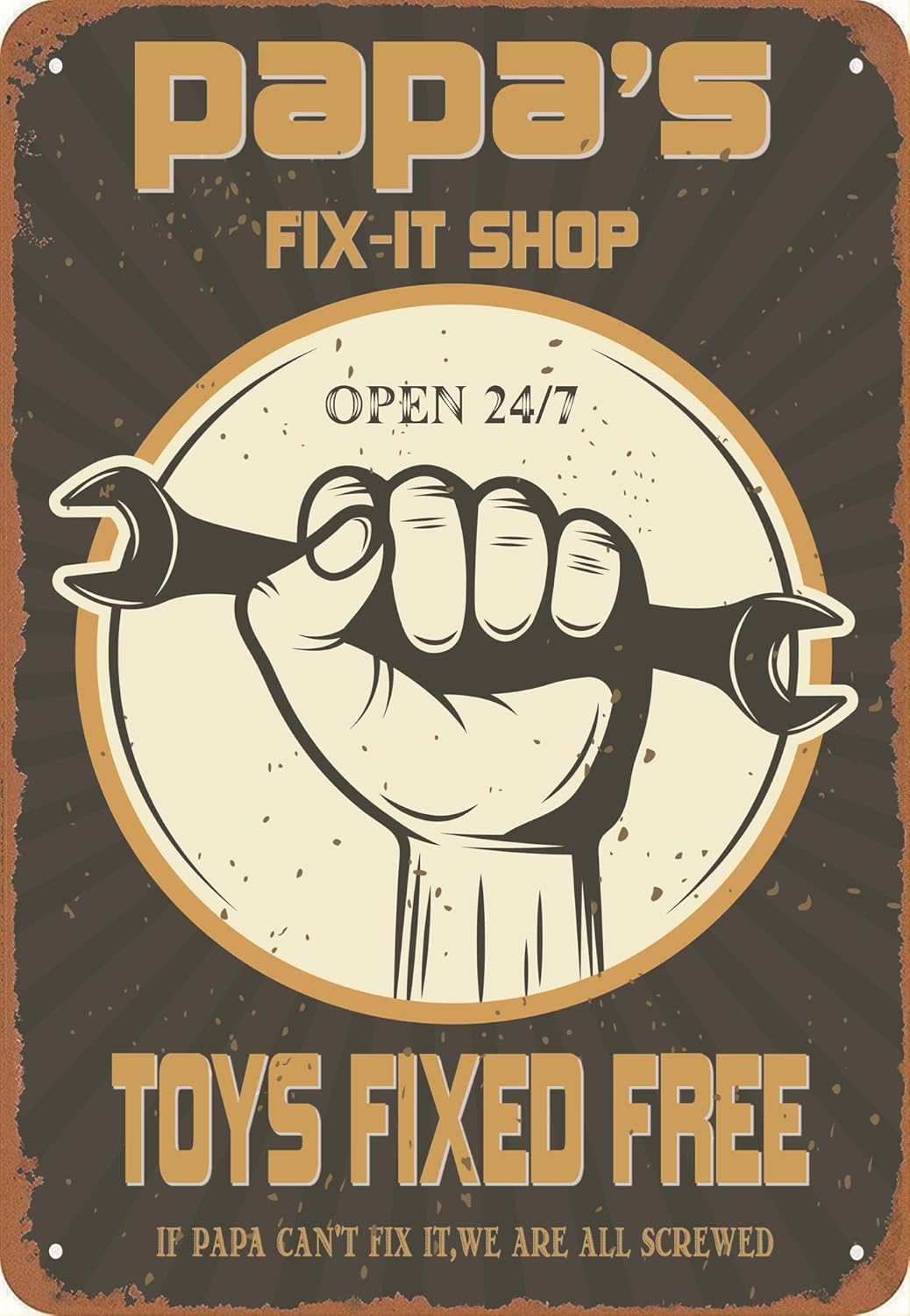 Vintage Tin Sign Papa's fix-it shop, Metal Post 12 * 8 Inches (PAPA'S FIX-IT SHOP)