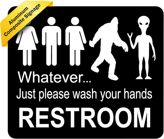 Just Please Wash Your Hands Bathroom Signs | Bigfoot Alien Sign - Inclusive Sign , 8.5"X10"