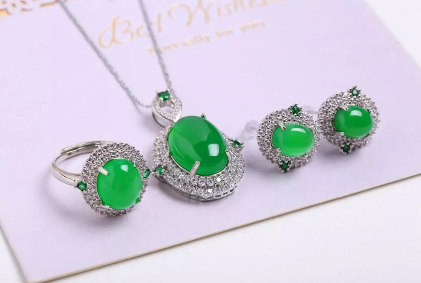 4pcs Set Earrings Ring Pendant Necklace Charm 18K White Gold Plated Jewelry Gifts