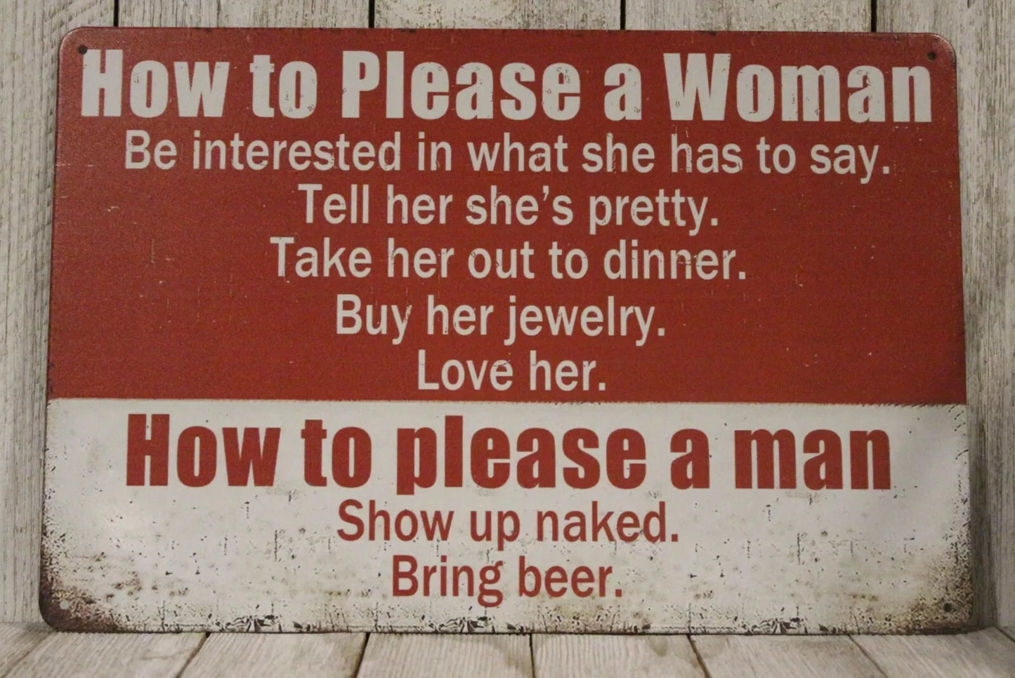 How to Please a Woman Man Tin Sign Metal Funny Vintage Rustic Style