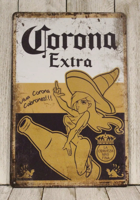 Corona Tin Sign Metal Poster Beer Bar Mexican Restaurant Vintage Rustic Look