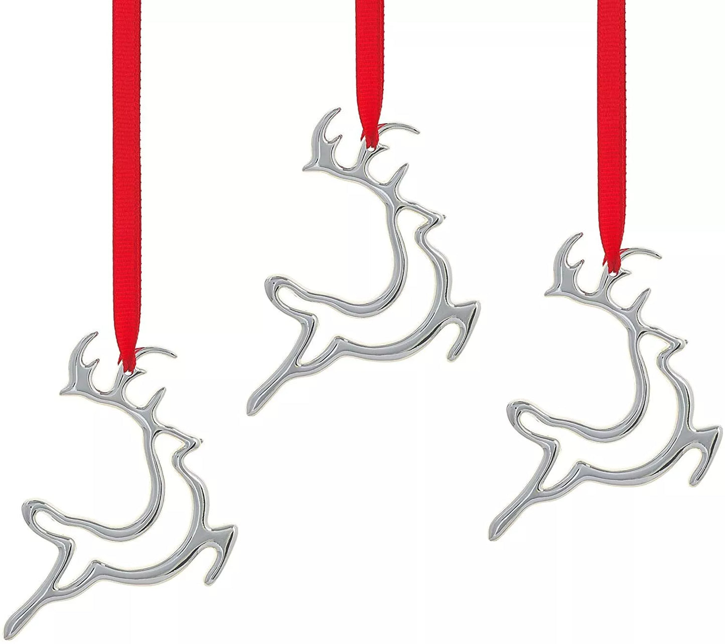 Holiday Mini Reindeer Ornament, Set of 3, Silver Plate