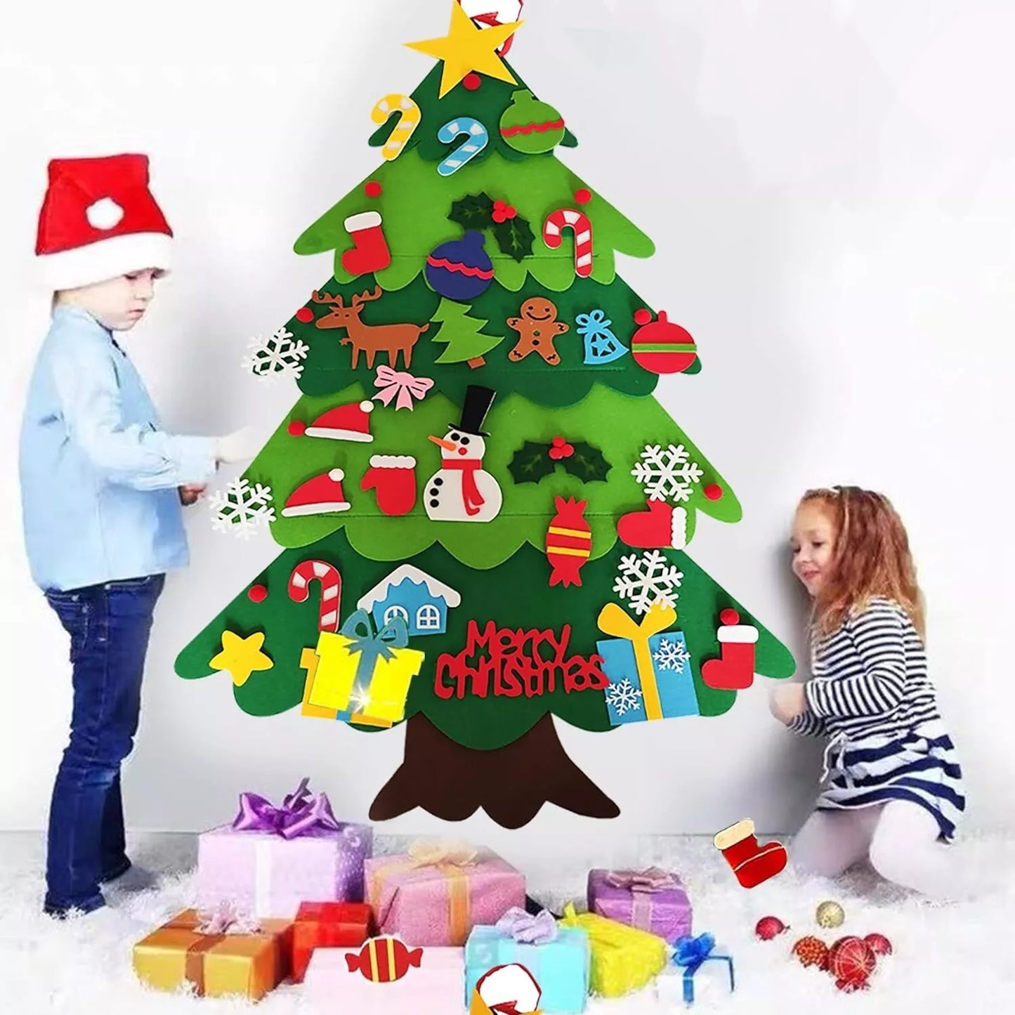 DIY Felt Christmas Tree Set Detachable Ornaments Kids Wall Decor Hanging Gift