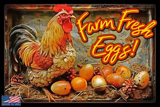 FARM FRESH EGGS! FUNNY ALL WEATHER METAL SIGN 8"X12" CHICKEN COOP KITCHEN DECOR