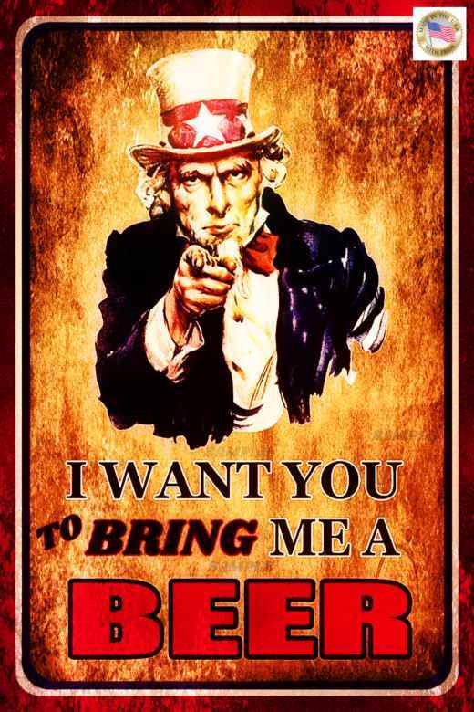 BRING ME A BEER METAL SIGN USA! 8"X12" FUNNY MAN CAVE BAR HAPPY HOUR UNCLE SAM