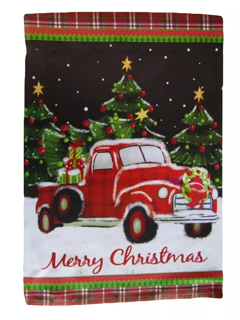 12x18 12"x18" Merry Christmas Snow Truck Holidays Vertical Sleeve Flag Garden