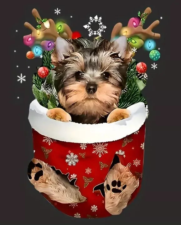 Festive Acrylic Yorkie dog puppy Ornament - Christmas Tree Hanging Decoration