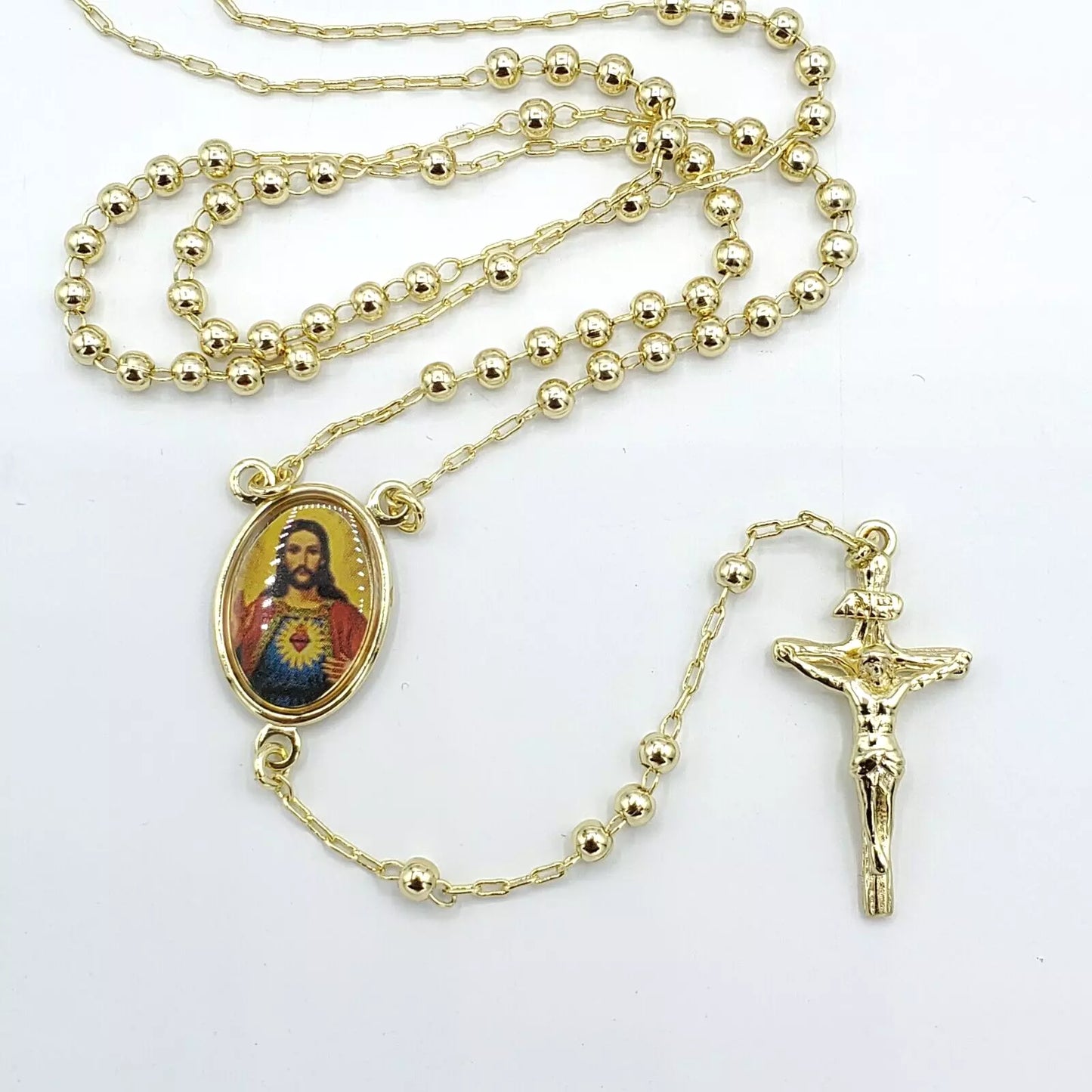 Sacred Heart of Jesus 14K Gold Plated Rosary. Sagrado Corazon