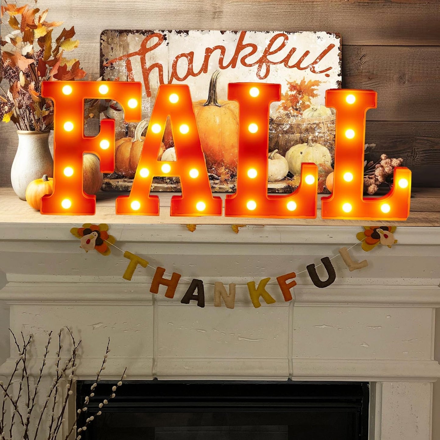 Thanksgiving Decorations 4 LED Marquee Light Up Fall Letters Lights Fall Decorations for Home Fall Decor