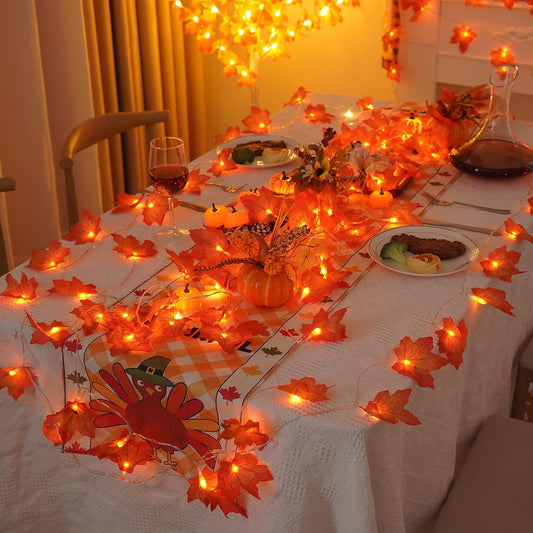 4 PCS LED Lighted Maple Leaves Garland for Halloween and Autumn Decor