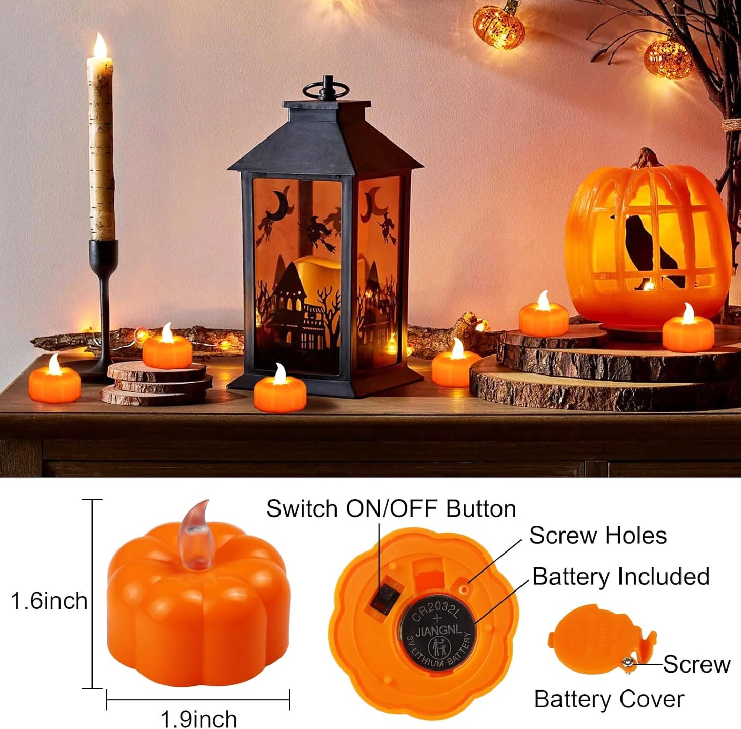 12 Pack LED Orange Pumpkin Lights Flameless Candles Battery Operated, Halloween Flickering Tealight Candle for Home Table Indoor Party Decor