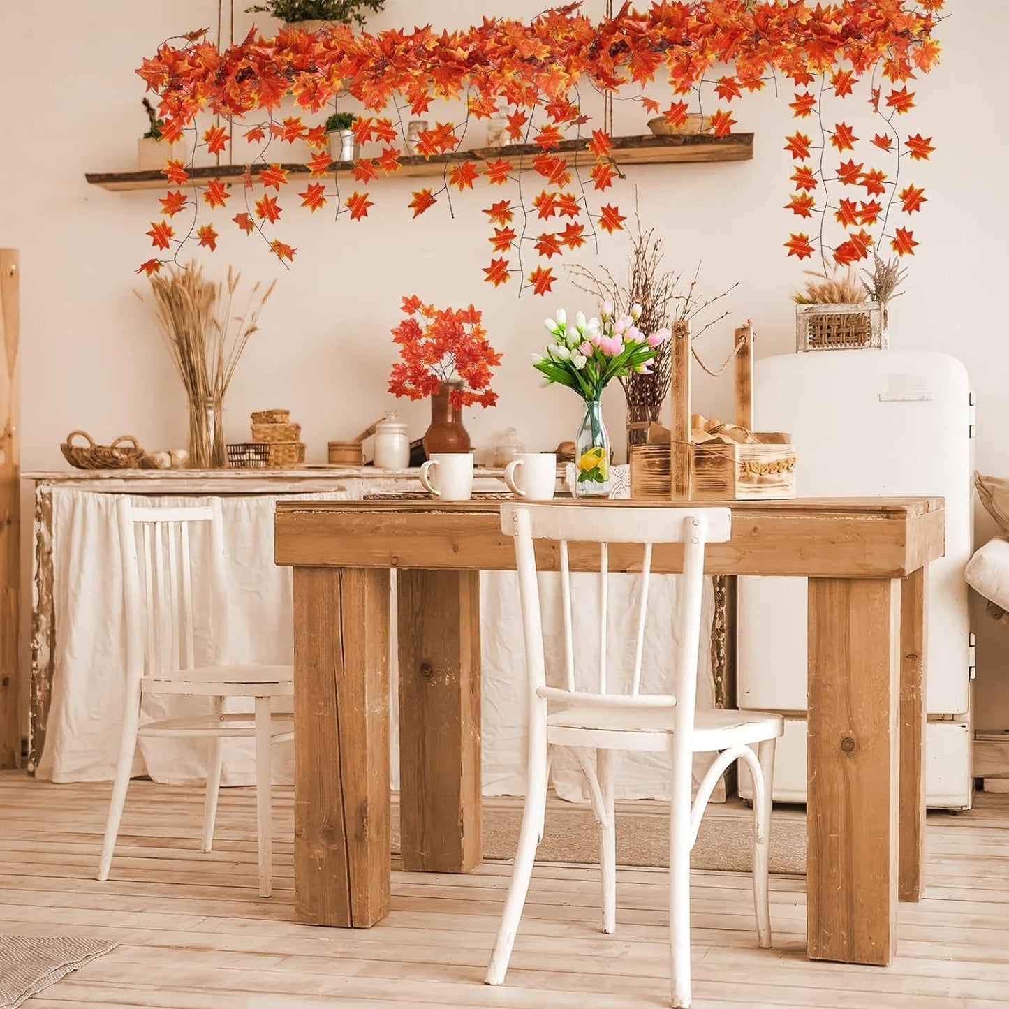 12 Pack Fall Leaf Garland, Hanging Vines Garland Artificial Fall Maple Leaves Garland Thanksgiving Decor