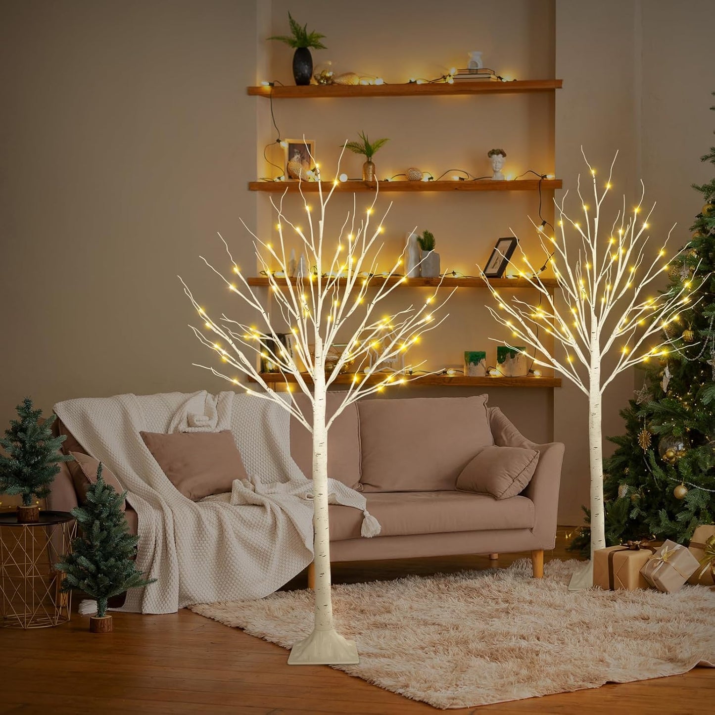 2-Pack 4FT Lighted Birch Tree (Higher Size & Floor Standing), Birch Christmas Tree for Indoor & Outdoor