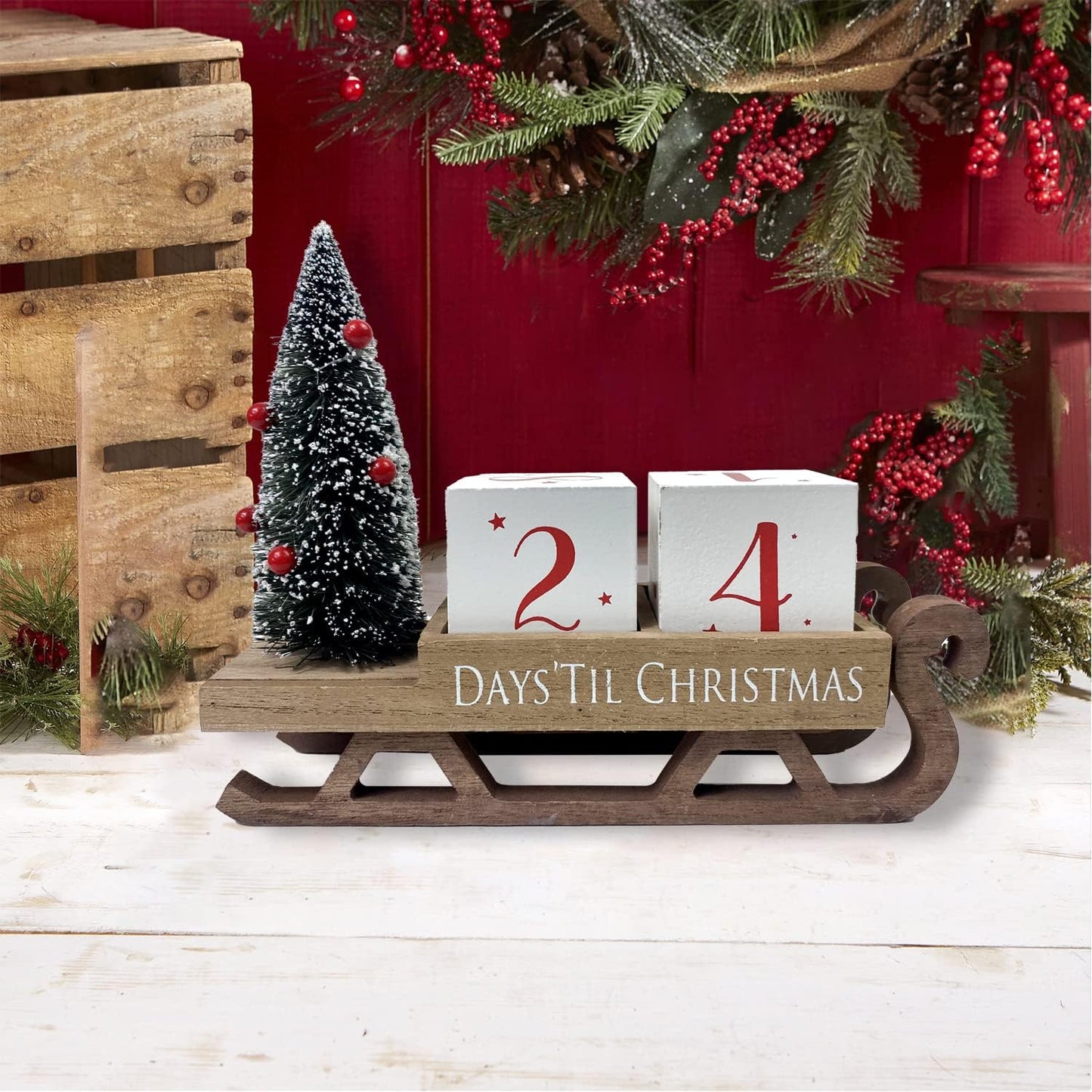 Christmas Countdown Blocks Santa Sleigh Advent Calendar 99 Days Christmas Tree Decorations Wooden Farmhouse Rustic Sign