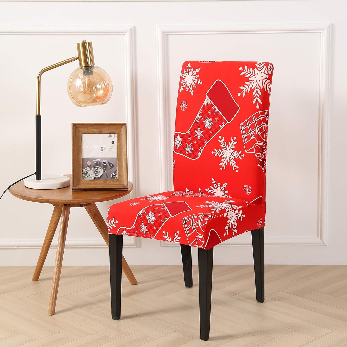 4PCS Stretch Removable Washable Dining Room Chair Protector Slipcovers Christmas Decoration/Home Decor Dining Room Seat Cover