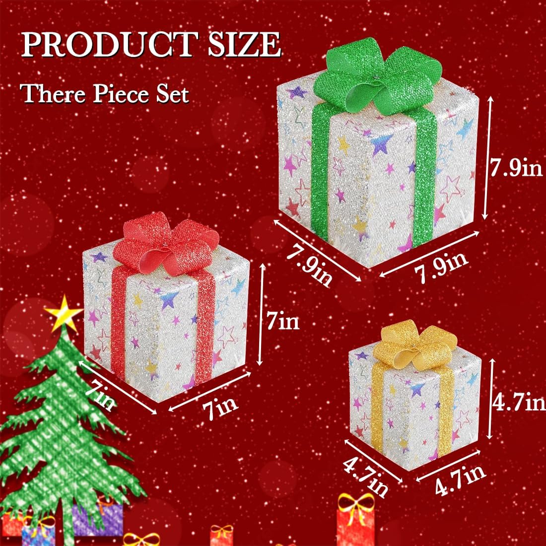 Christmas Lighted Gift Boxes,75 LEDs Pre-lit Light up Xmas Present Boxes Set for Outdoor Indoor Christmas Tree