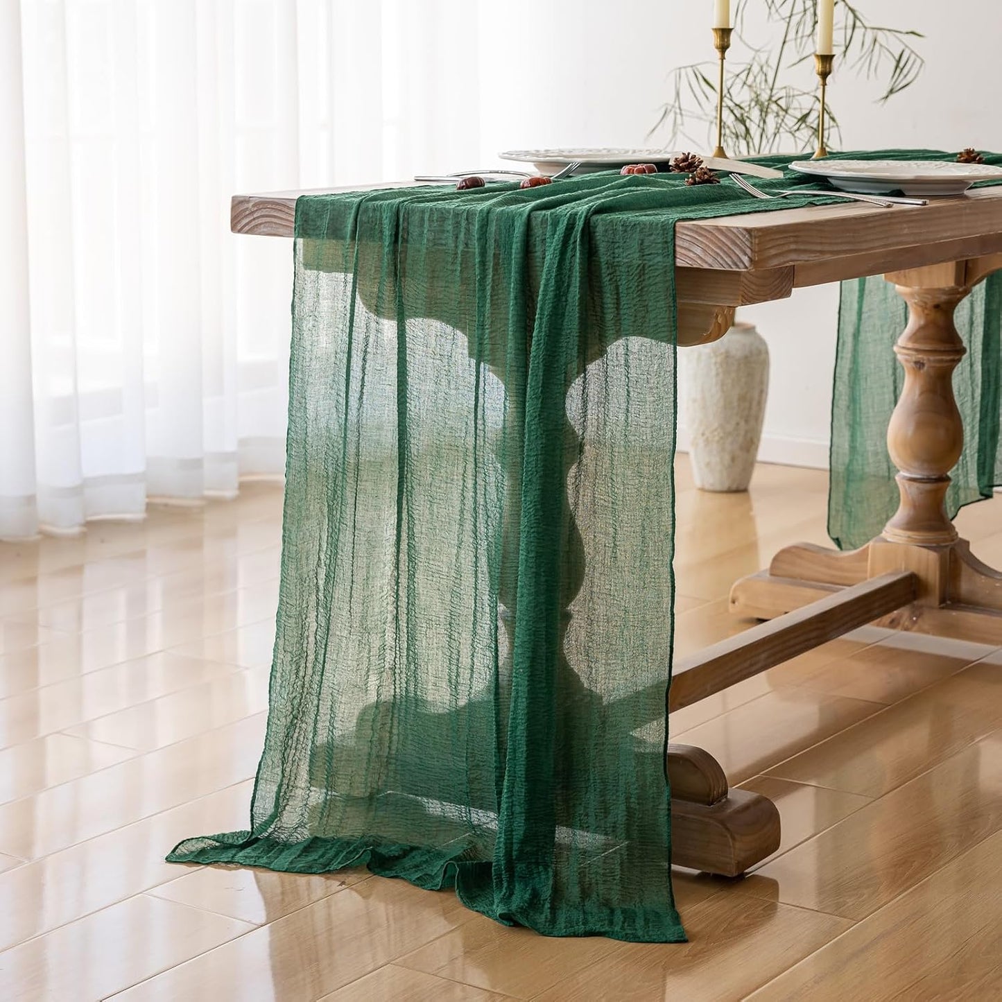 120 Inch 10 FT Rustic Boho Cheese Cloth Table Runner for Wedding Baby Shower Bridal Shower Birthday Party Long Sheer Home Decorations (Emerald Green)