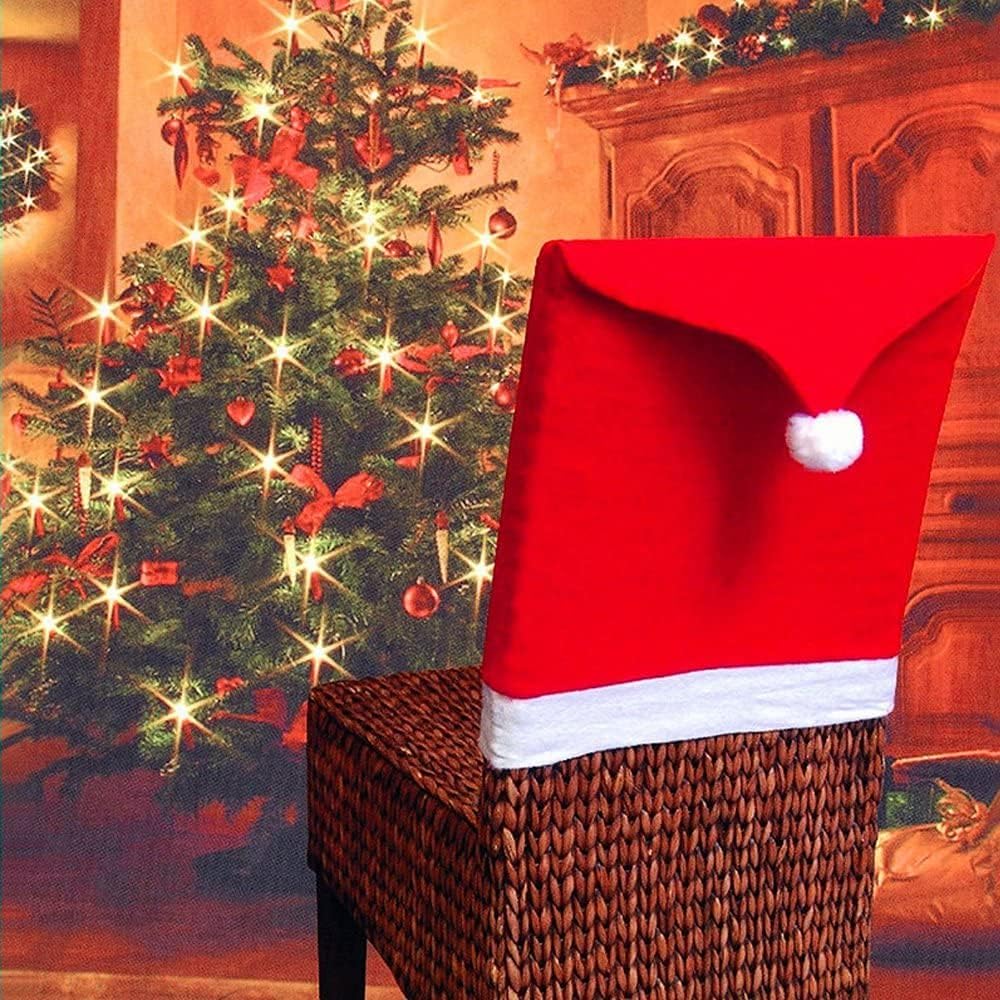 4-Pieces Christmas Chair Covers - Red Non-Woven Fabrics Santa Claus Hat Chair Back Covers for Xmas Decor