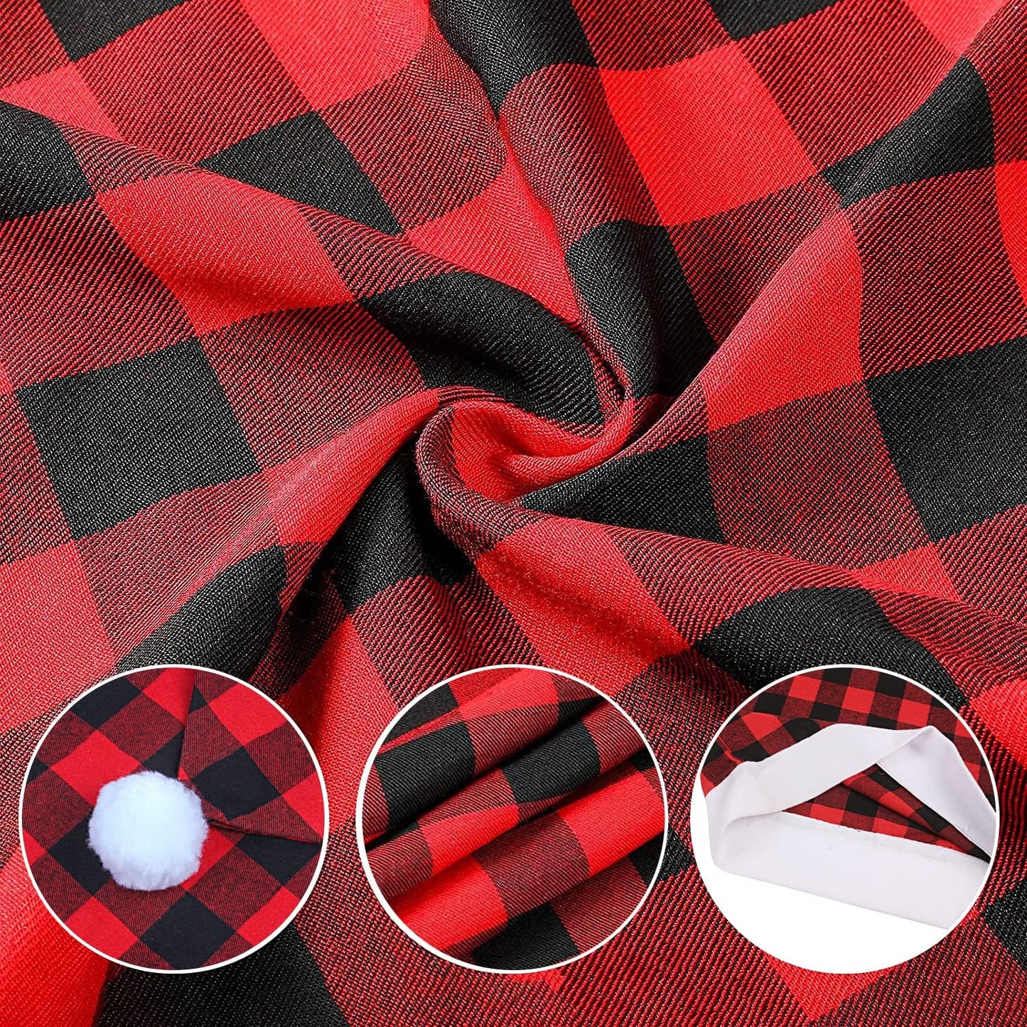 6pcs Christmas Chair Back Cover, Black and Red Grid Chair Slipcovers Hat Buffalo Plaid Christmas Back Covers